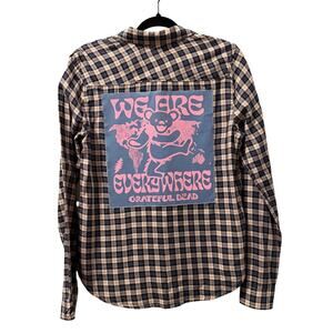 Grateful Dead Bear upcycle pink and navy button up